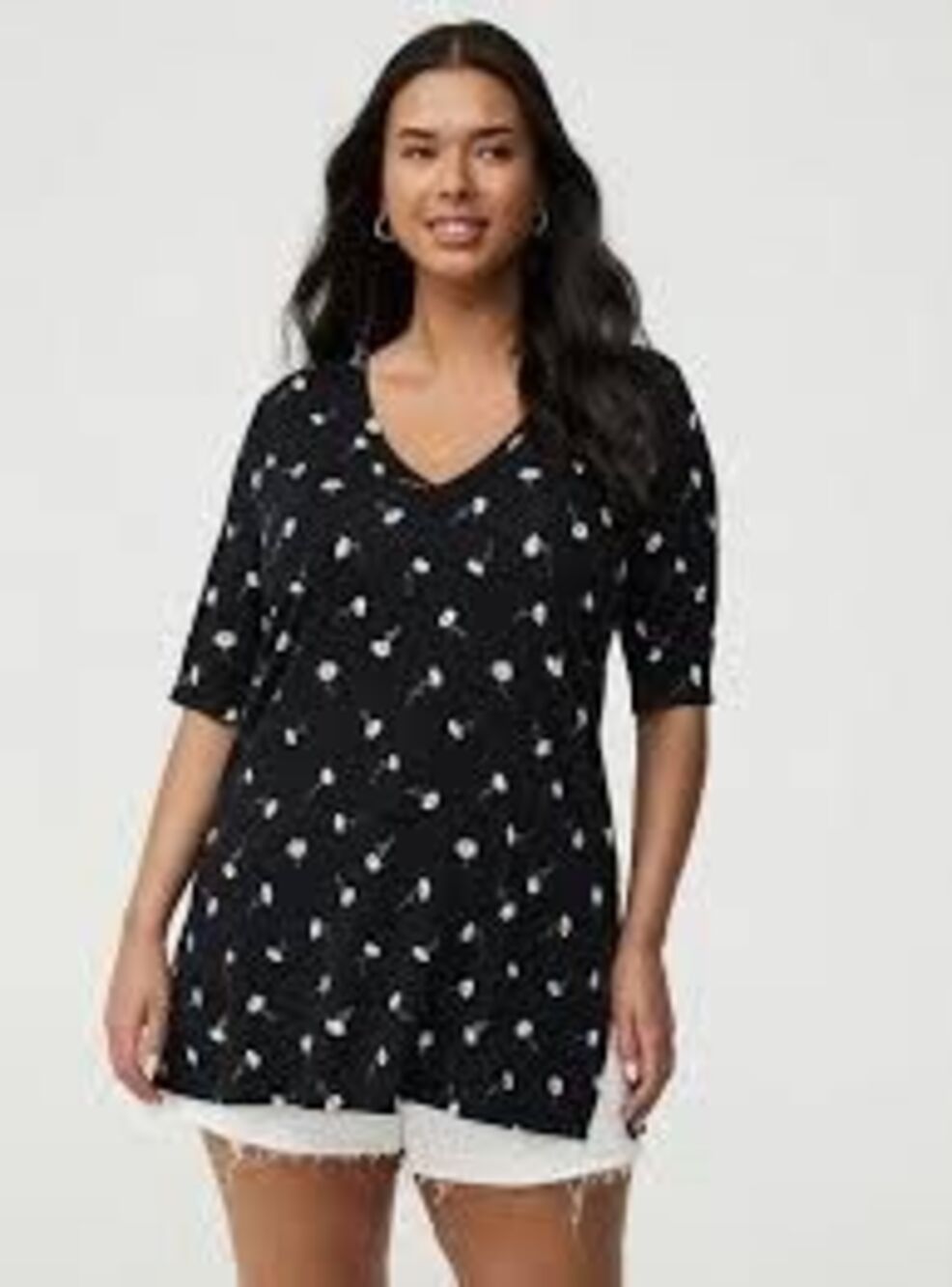J Jill Wearever Collection Swing Tunic Black with White Ginkgo Sz 3X